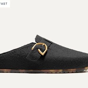 Rothy's Black Mules with Gold Buckle